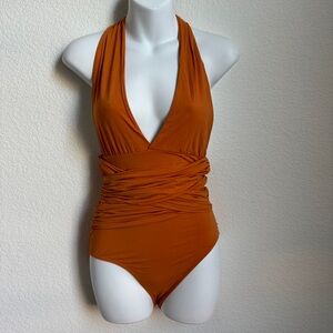 250 SAUIPE Deep Plunge Halter One Piece Swimsuit Bikini M